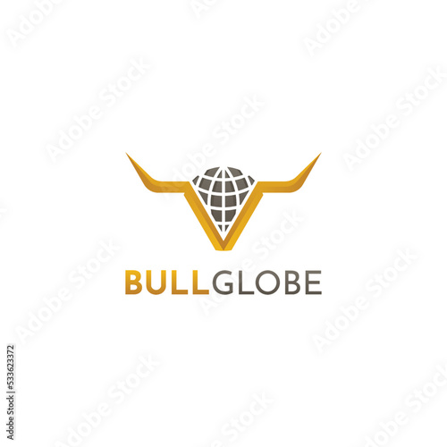 Bull head logo with globe, suitable for finance, banking, broker, investor, investment and other business.
