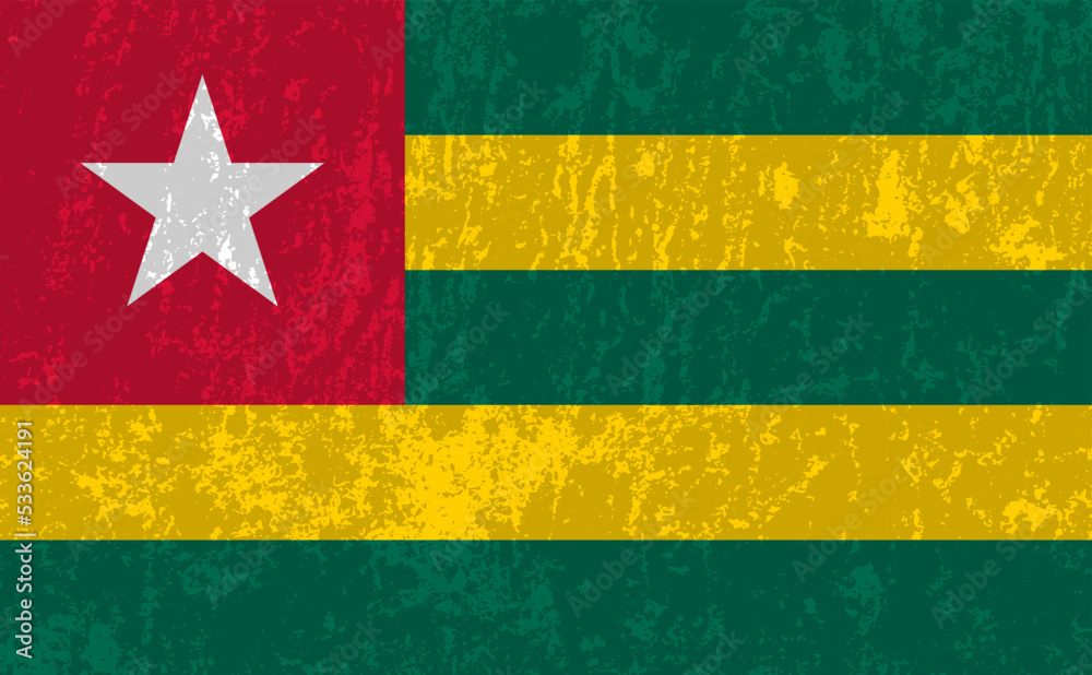 Togo flag, official colors and proportion. Vector illustration.