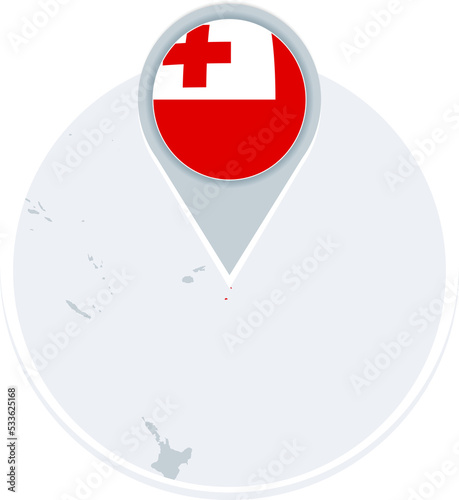 Tonga map and flag, map icon with highlighted Tonga photo