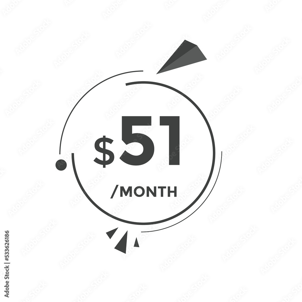 Monthly 51 Dollar price tag or sticker. one dollars sales tag. shopping promotion marketing concept. sale promotion Price Sticker Design
