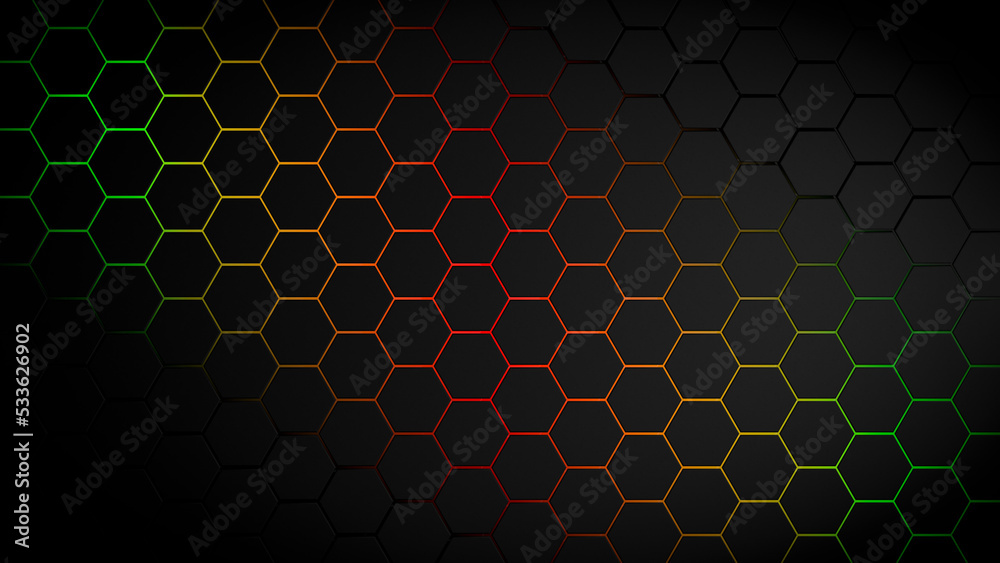 3d hexagon black background. Technology abstract geometry dark backdrop ...