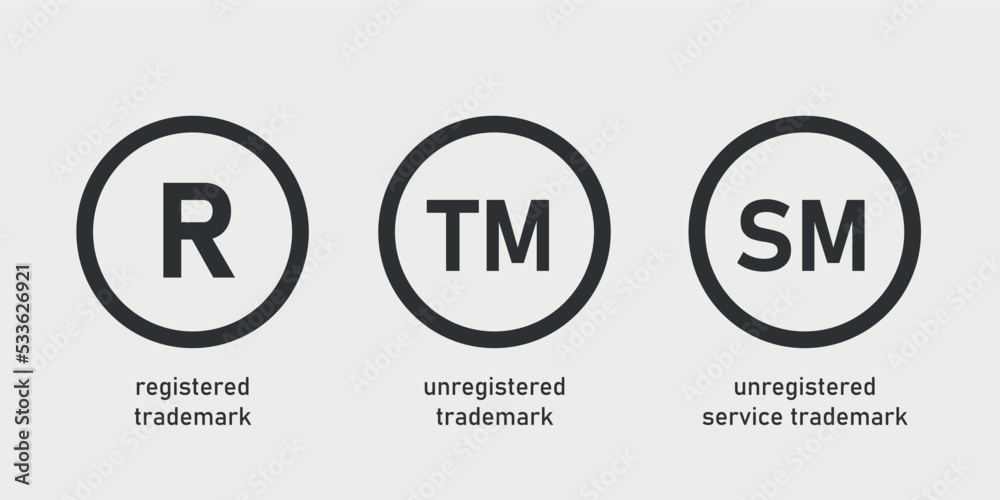 Set of trademarks sign. Unregistered service trademark symbol. Web icon vector illustration