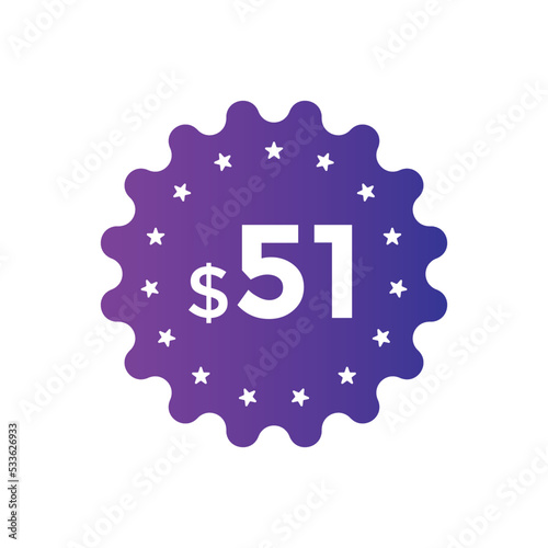 51 dollar price tag. 51$ dollar USD price symbol. price 51 Dollar sale banner in USD. Business or shopping promotion marketing concept 