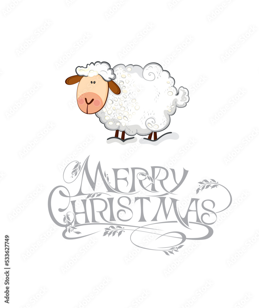 Obraz premium Vector new year card with cute sheep and text 