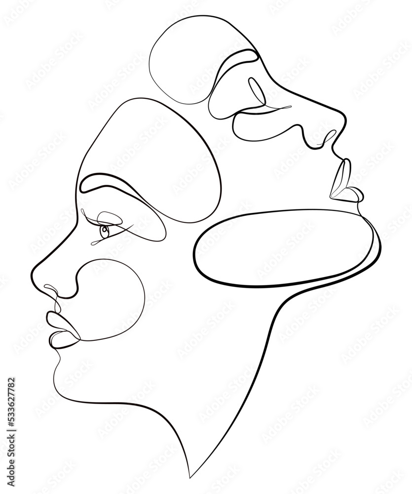 Two faces, one line drawing an illustration of fashionable women