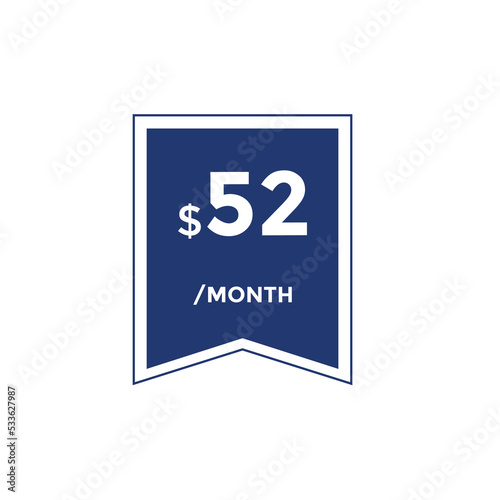 52 dollar price tag. 52$ dollar USD price symbol. price 52 Dollar sale banner in USD. Business or shopping promotion marketing concept 