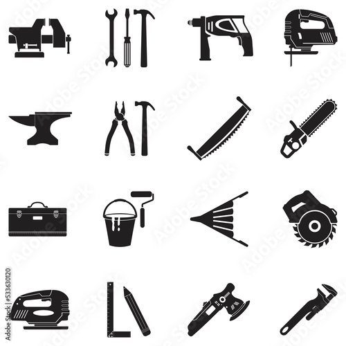 Crafting Tools Icons. Black Flat Design. Vector Illustration.