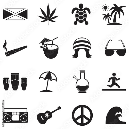 Jamaica Icons. Black Flat Design. Vector Illustration.