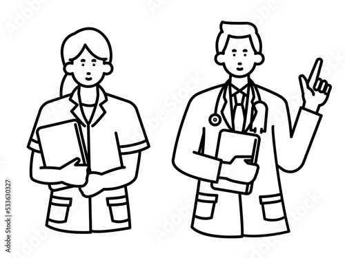 医者のイラスト素材セット　線画のみ