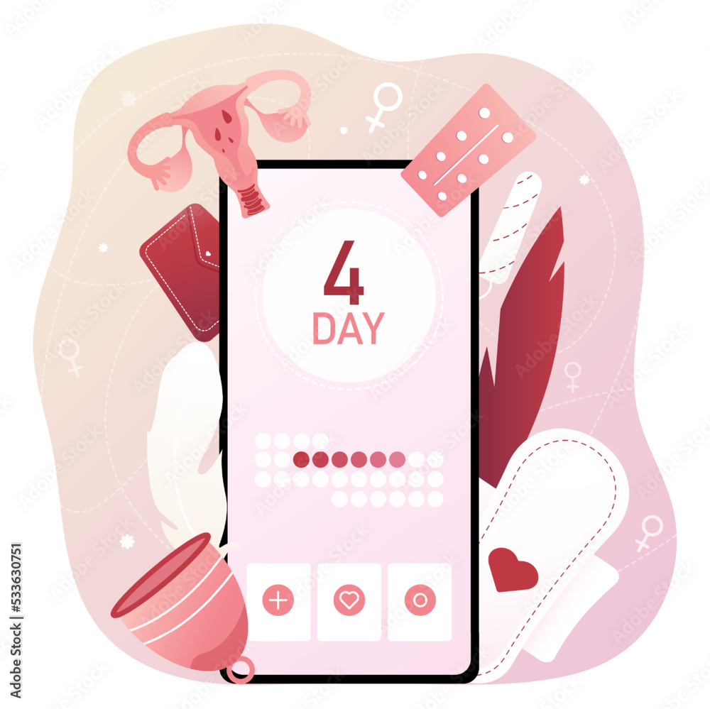 Menstrual cycle Phone with calendar menstrual cup uterus pad pills Menstrual cycle Phone with calendar menstrual cup uterus pad pills