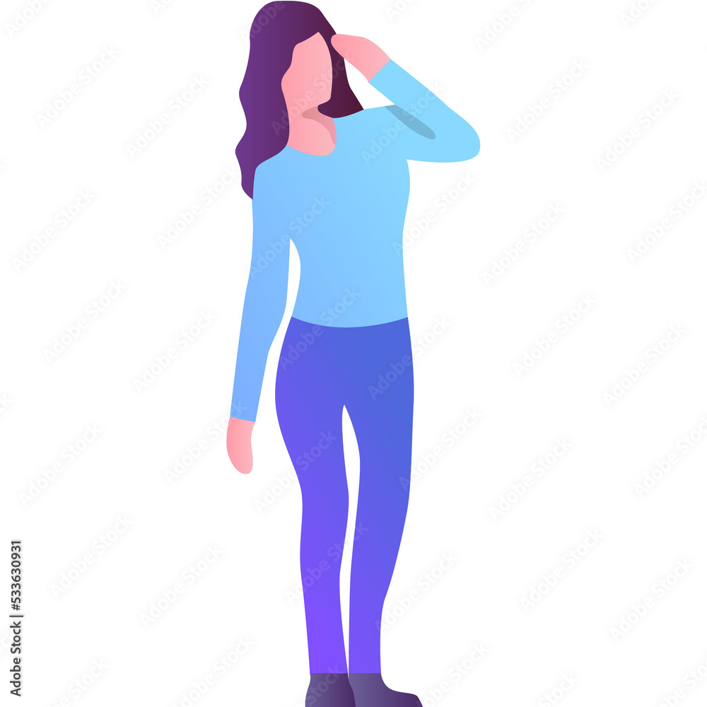 Woman standing and hearing on white vector icon Woman standing and hearing on white vector icon
