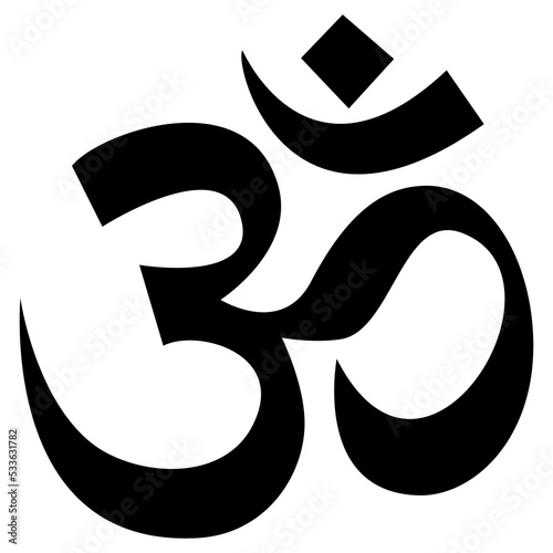 Om. Ohm. Buddhist and Hindu religions. Symbol of God, creation. Black icon, isolated on white background. Vector EPS10. Graphic design element. 