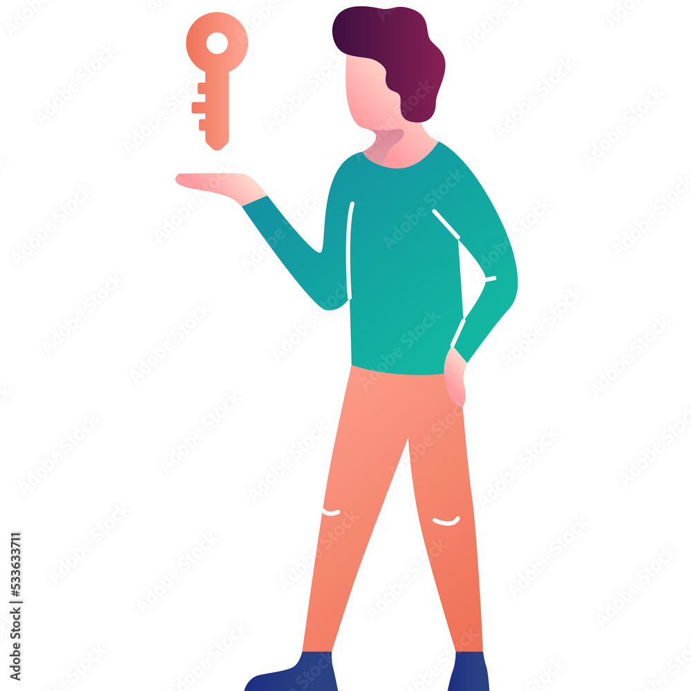 Man with key vector icon isolated on white