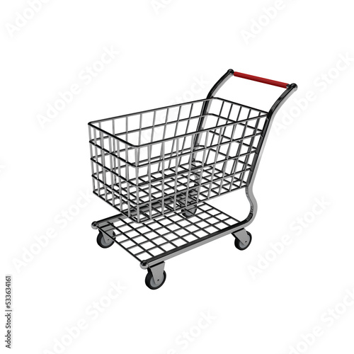 Empty shopping cart. 3D rendering illustration.
