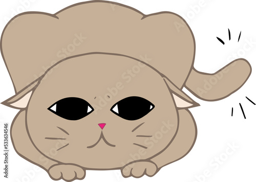 Cute cat in getting ready pose. Vector hand drawn art of hunting cat