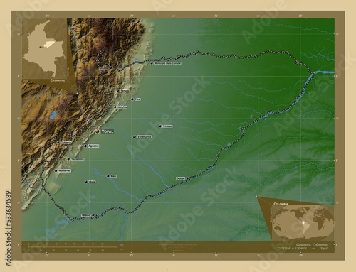 Casanare, Colombia. Physical. Labelled points of cities photo