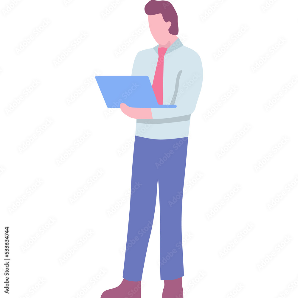 Business man holding laptop computer vector icon