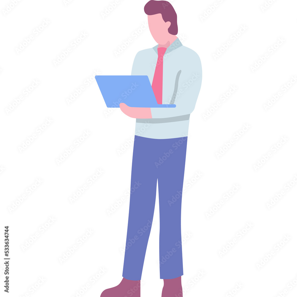 Business man holding laptop computer vector icon Business man holding laptop computer vector icon