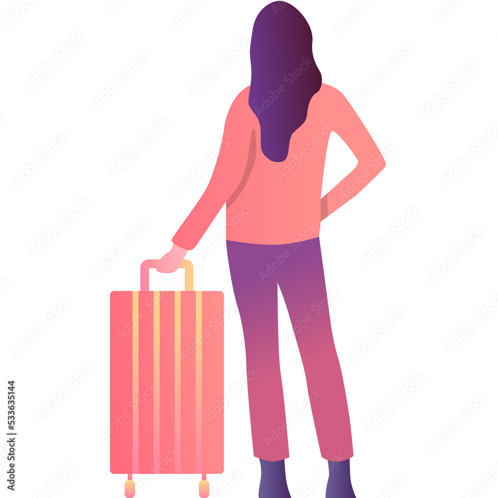Woman with travel luggage vector icon isolated Woman with travel luggage vector icon isolated