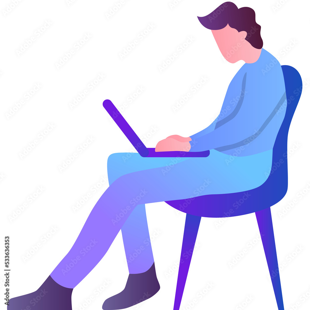 Man working laptop vector remote job icon isolated Man working laptop vector remote job icon isolated