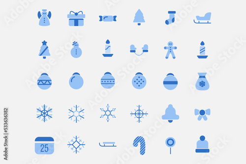 Flat icons set of christmas and celebrations. Symbol collection.