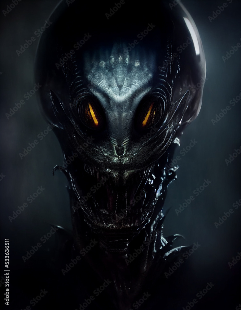 Terrible Demonic Alien Monster Dark Sci-Fi Horror Movie Character 3D Art  Illustration. Vertical Portrait of Extraterrestrial Life Macabre Ominous  Creature. Fearful Creepy Video Game Character Artwork Stock Illustration |  Adobe Stock