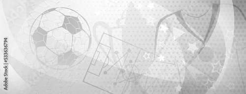 Abstract background on a football theme with big ball and other soccer symbols in gray colors