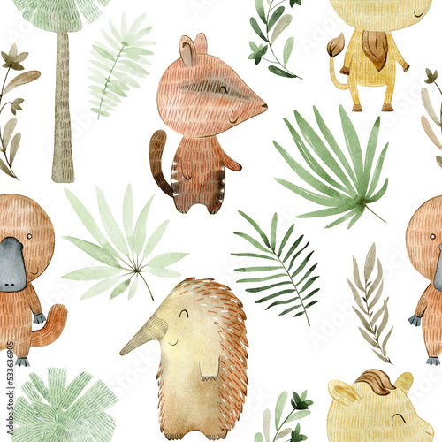 Canvas Print Watercolor australian animals.