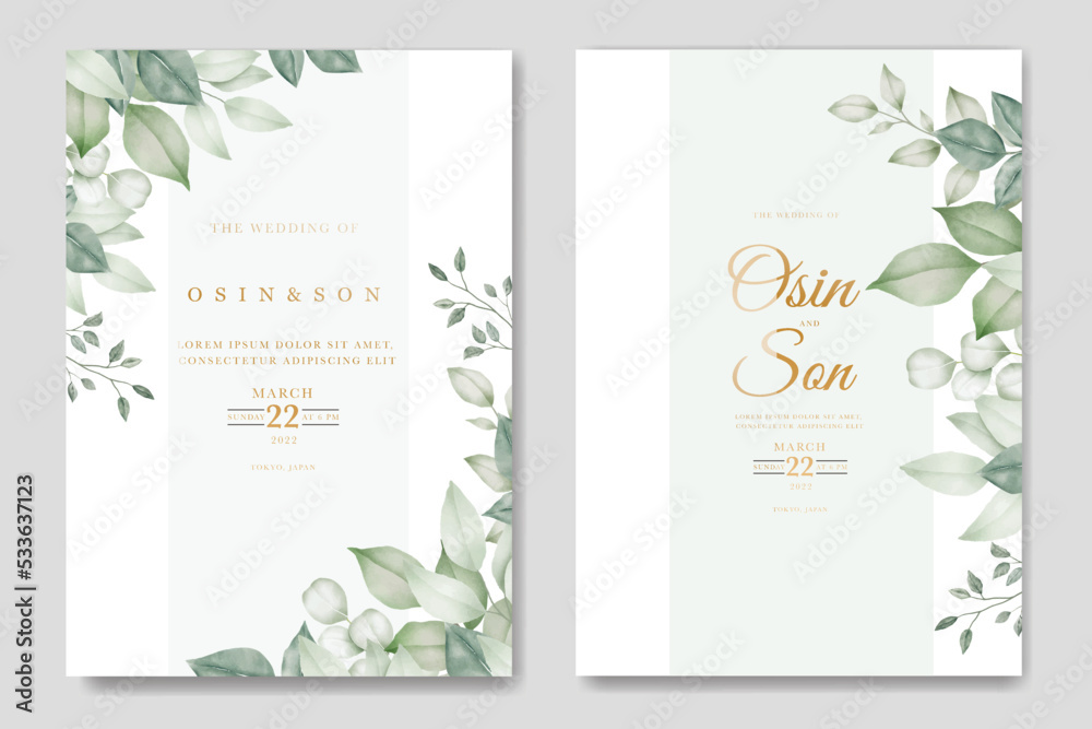 Greenery Leaves Wedding Invitation Card Template 