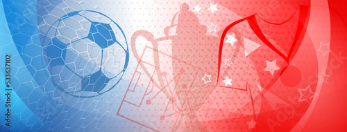 Abstract background on a football theme with big ball and other soccer symbols in national colors of France