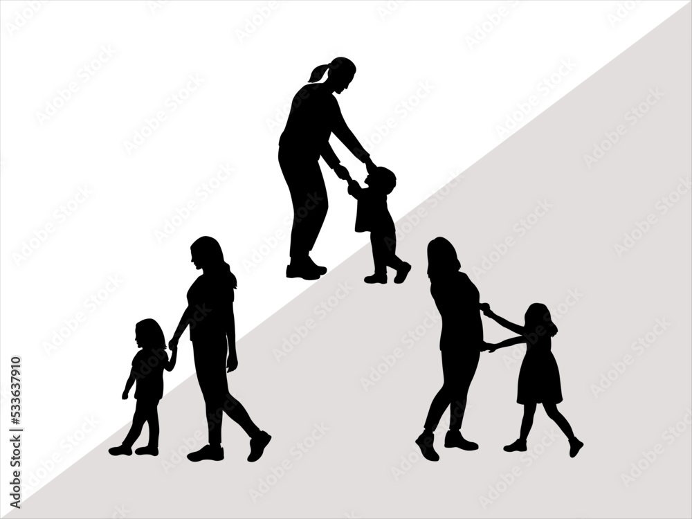 Fototapeta premium Mother With Kid SVG Cut Files | Mother With Kid Silhouette | Kid Svg | Mother Svg | Mother With Kid Bundle