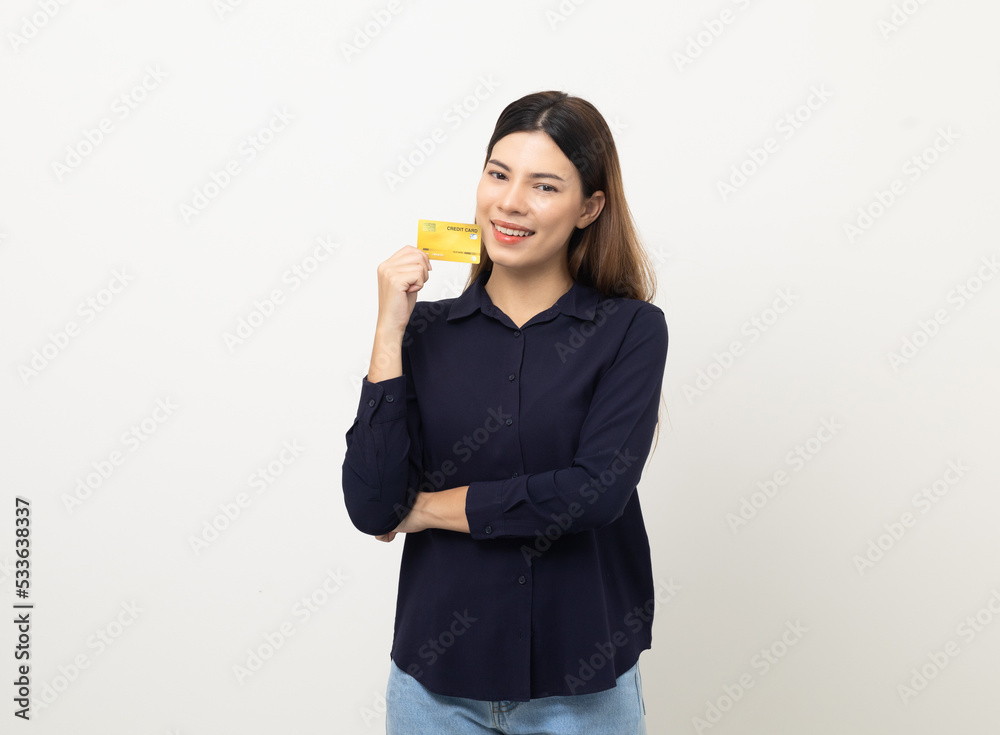 Portrait beautiful mixed race women standing pose holding credit card to shopping payment. Attractive Happy businesswoman with creditcard. Portrait beautiful mixed race women standing pose holding credit card to shopping payment. Attractive Happy businesswoman with creditcard.