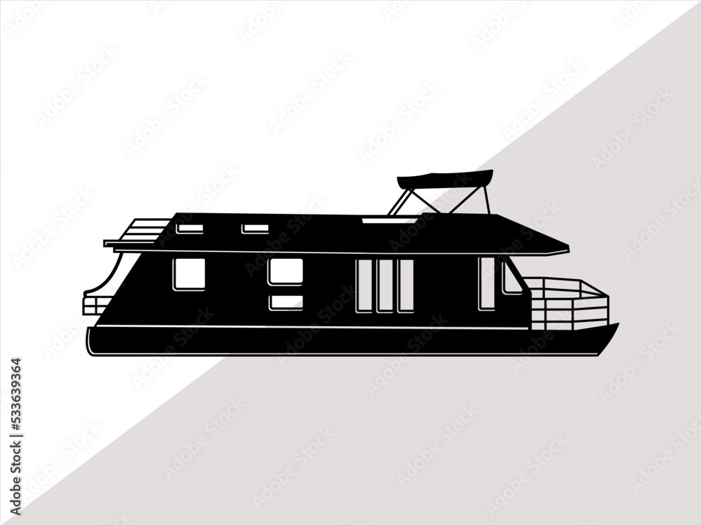 Houseboat SVG, Boat house svg, Houseboat Clipart, Houseboat Vector