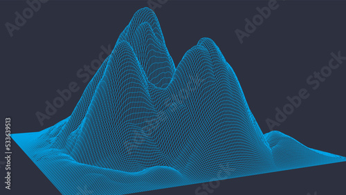 Abstract digital landscape. Wireframe landscape background. Digital landscape for presentations. 3d futuristic vector illustration.