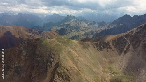 Caucasus mountains with lakes in summer from the height of the drone