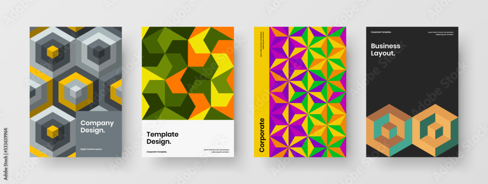 Fresh mosaic shapes company brochure layout set. Clean journal cover vector design template collection.
