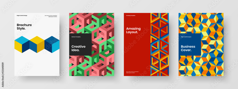 Creative poster vector design layout bundle. Original geometric tiles company cover concept composition.