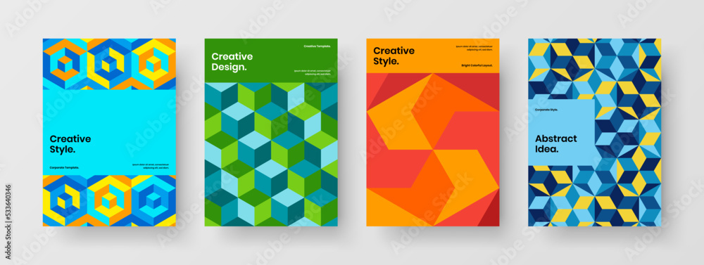 Simple corporate cover A4 vector design illustration bundle. Premium mosaic tiles brochure template collection.