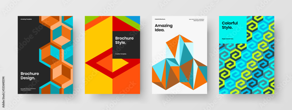Fresh mosaic pattern company brochure template set. Amazing magazine cover vector design layout bundle.