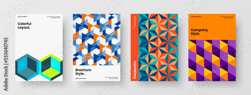 Simple front page design vector illustration set. Vivid geometric pattern company identity template bundle.