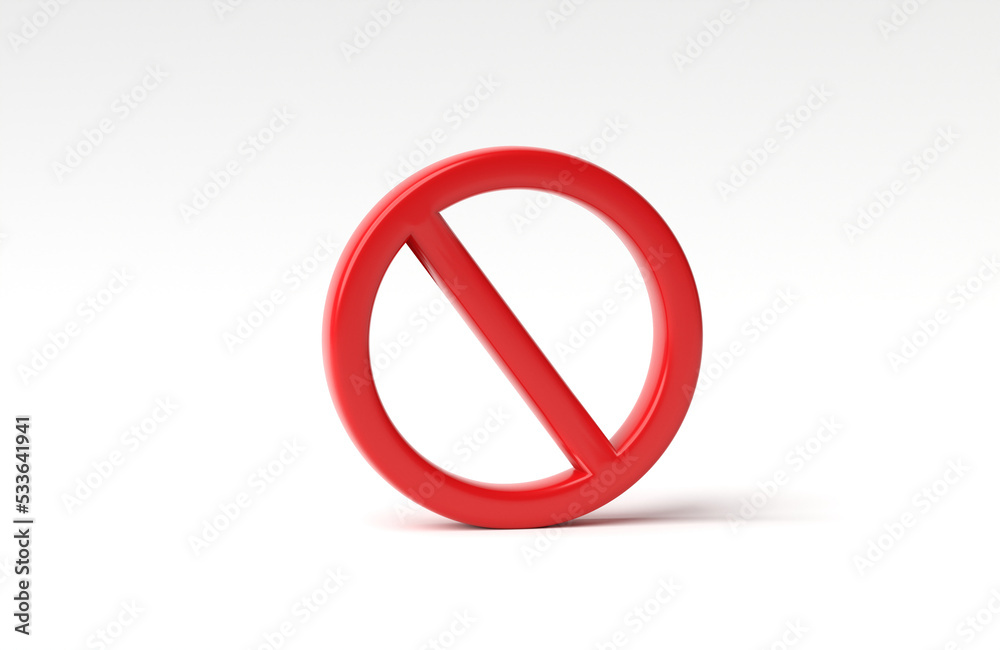 Red forbidden sign isolated on white background. 3D rendering, 3D illustration. Red forbidden sign isolated on white background. 3D rendering, 3D illustration.
