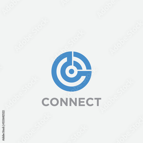 Letter C blue color creative wave connect logo. WIFI area signal logo concept.