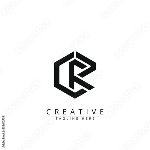 Unique creative minimal CR rounded logo icon design in vector format with black and white color