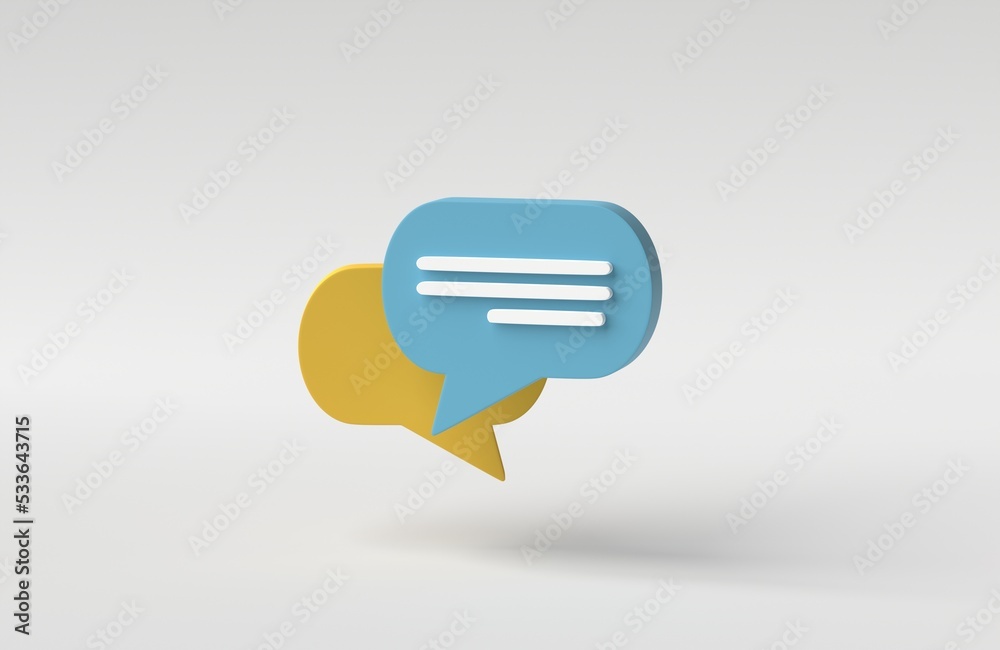 Speech bubble chat icon on white background. bubble talk or comment sign symbol. Minimal message box cartoon. 3D rendering, 3D illustration. Speech bubble chat icon on white background. bubble talk or comment sign symbol. Minimal message box cartoon. 3D rendering, 3D illustration.