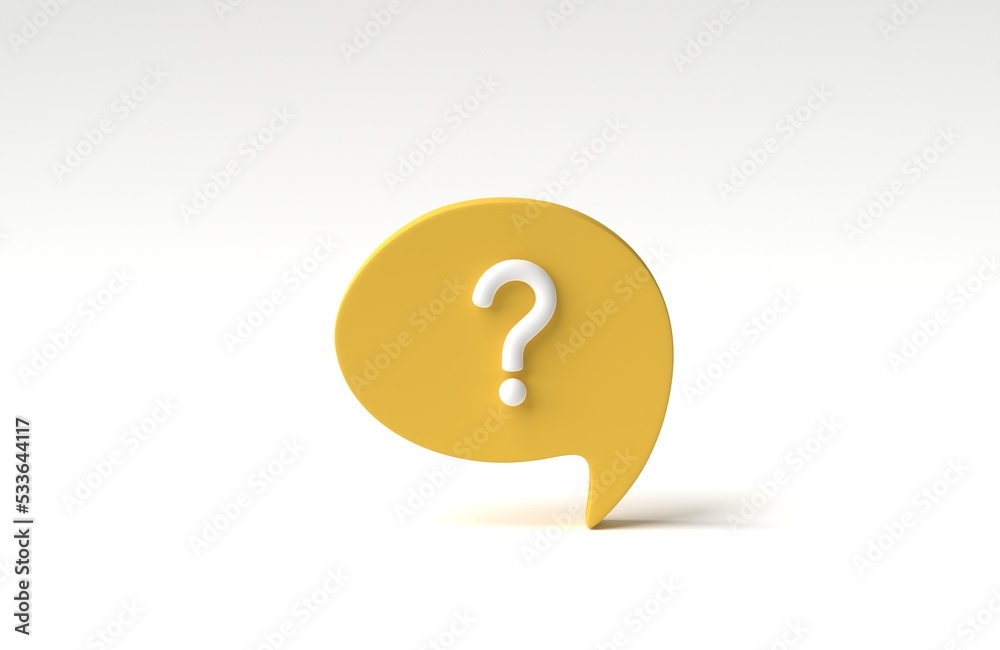 Social media notification with question mark icon on white background. FAQ symbol concept. 3D render, 3D illustration. Social media notification with question mark icon on white background. FAQ symbol concept. 3D render, 3D illustration.