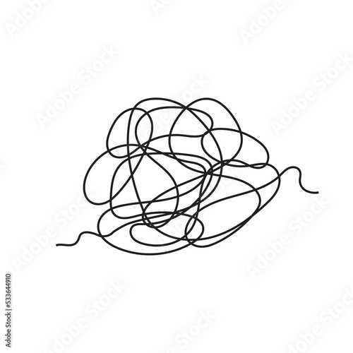 Abstract tangled texture. Random chaotic lines. Hand drawn object from the beginning and the end. Vector illustration.