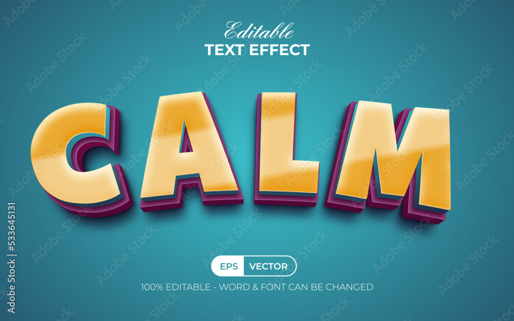 3D Text effect calm style. Editable text effect.