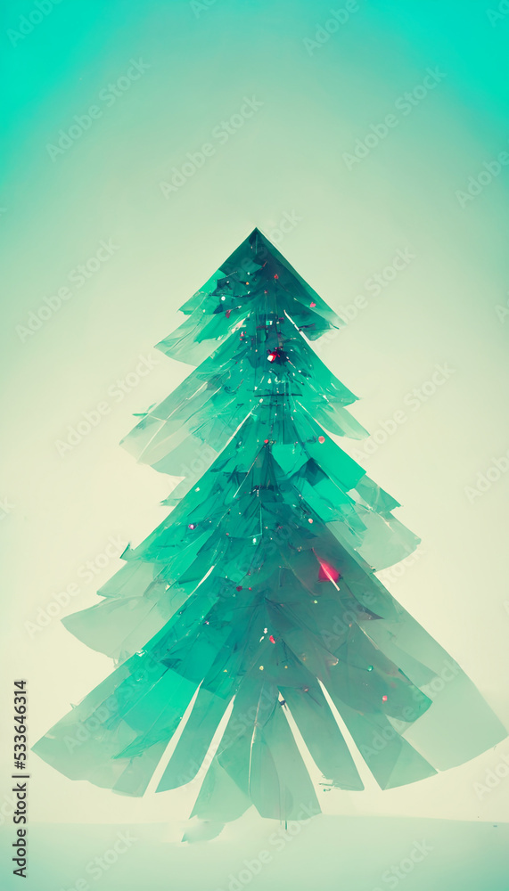 Christmas sparkling bright tree. Merry Christmas and Happy new year. Digital art