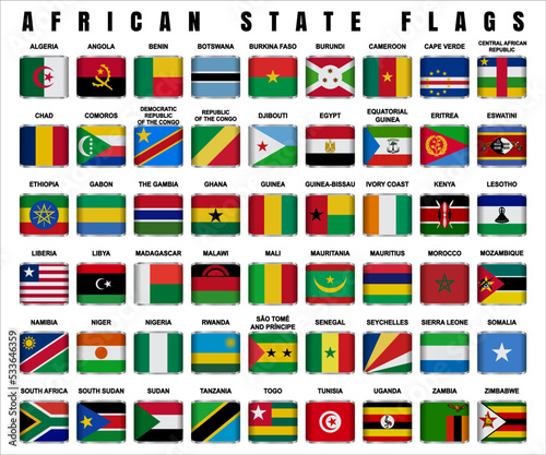 Flags of African Sovereign States. Flags Set 3D Square
