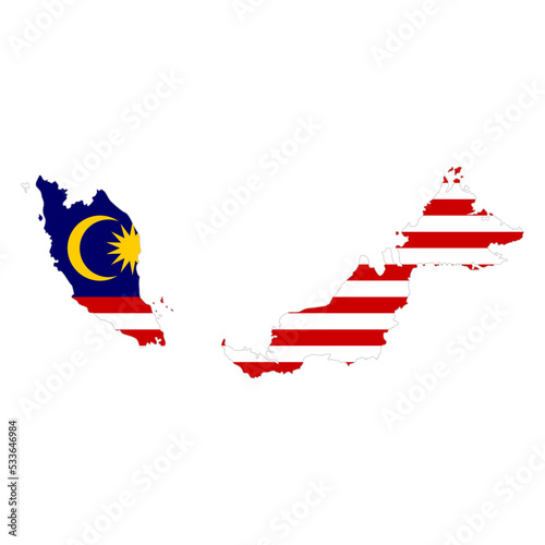 Malaysia map and flag on the map, vector illustration